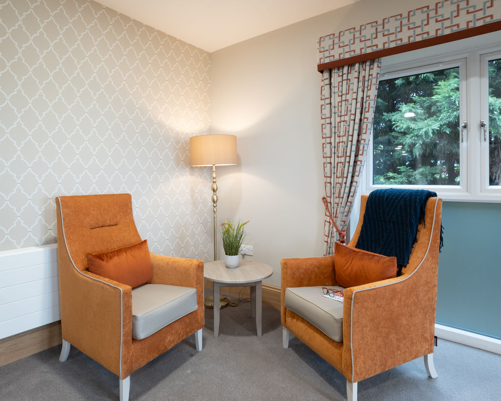 Two orange chairs at Lark View