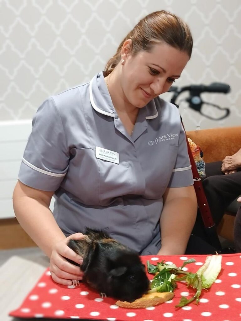 staff with guinea pig